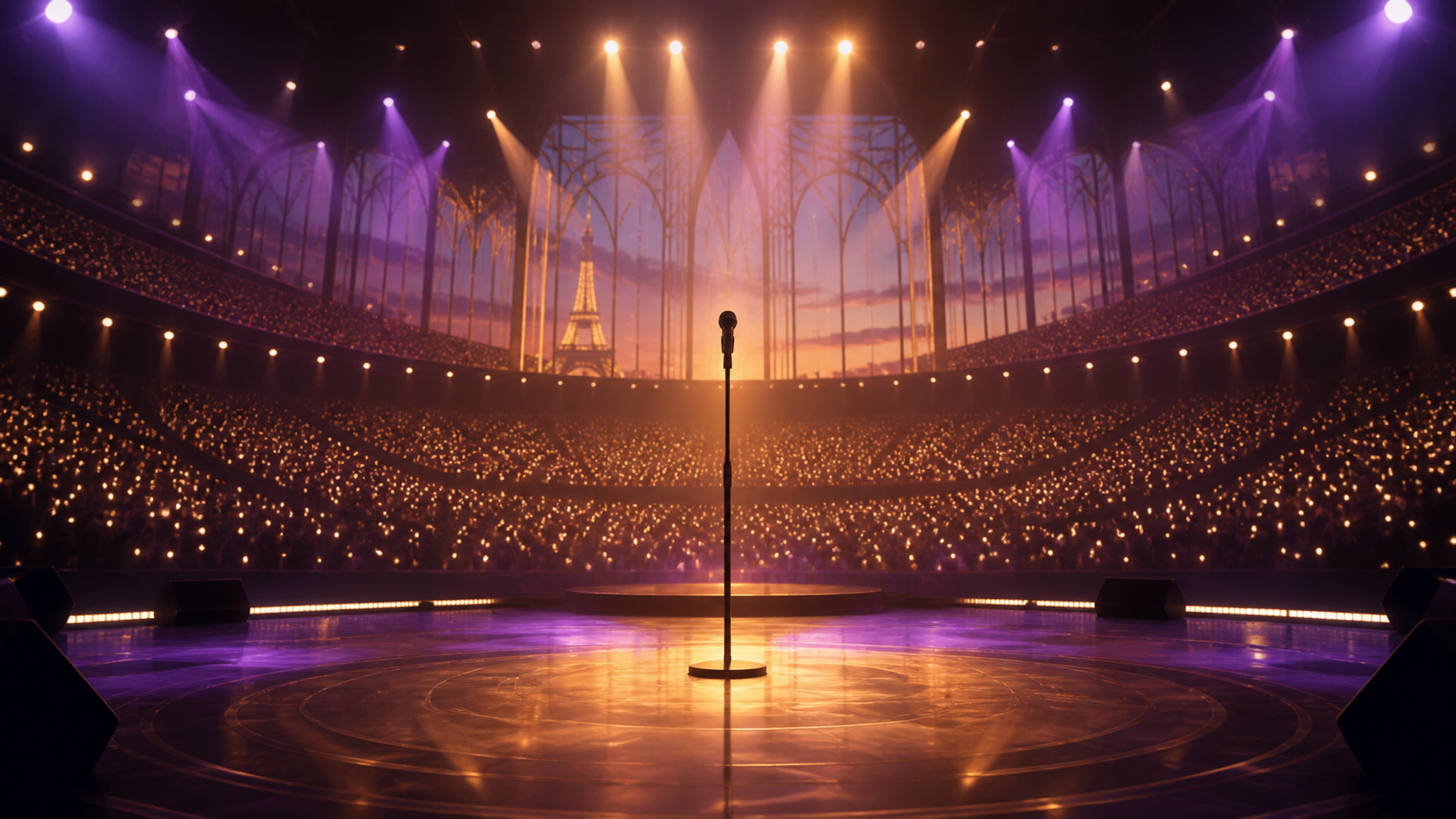 Illustration d’une scène de concert éclairée à Paris avant une résidence musicale